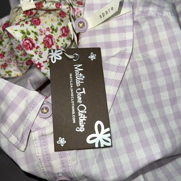 NWT Matilda Jane BOYS Miles Of Style Size 16 Button Up Shirt Purple Gingham Kids - Picture 8 of 9